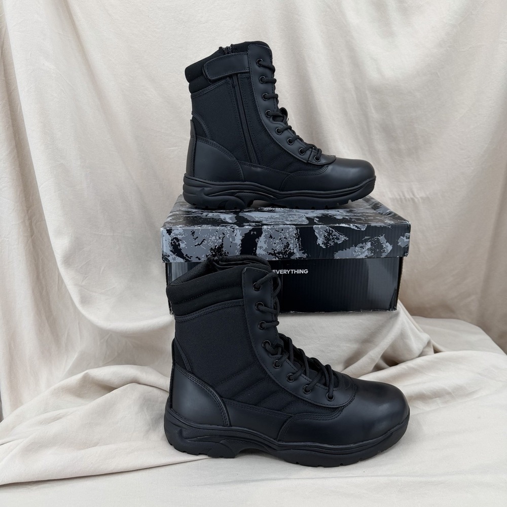 Nortiv‎ 8 Work Boots Mens 10.5 Black Side Zipper Leather Motorcycle Combat Boots